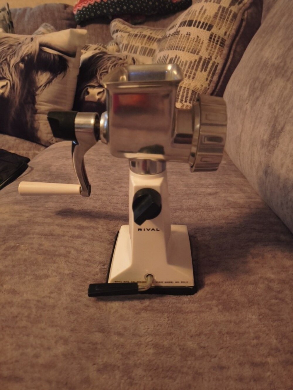 Rival White & Stainless Manual Meat Grinder - Hand-Crank Kitchen Tool